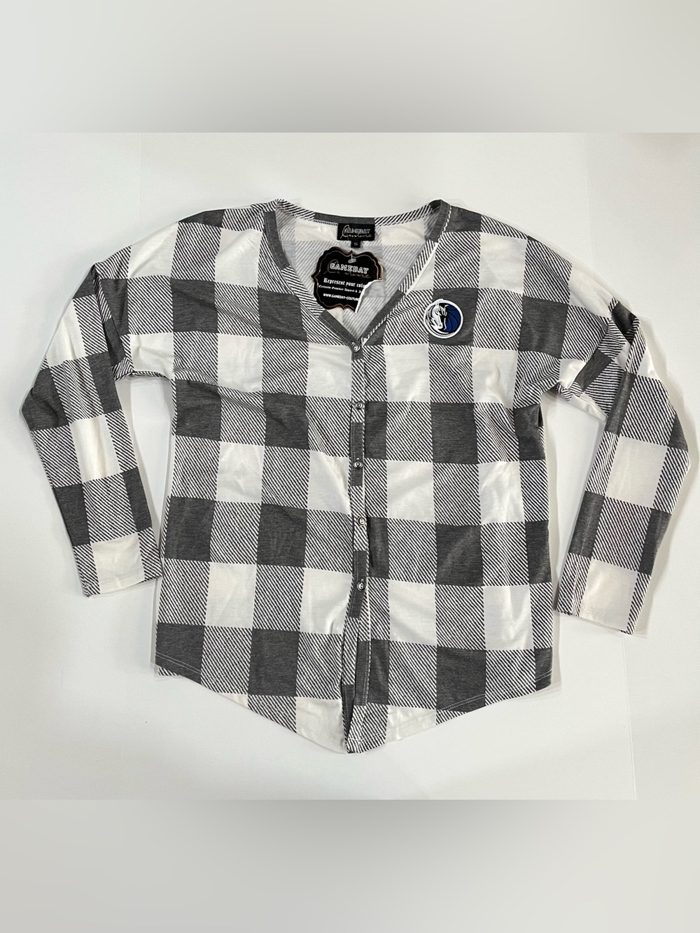 NWT Gameday Couture Women's Grey White Plaid Shirt Dallas Mavericks Mavs, Small